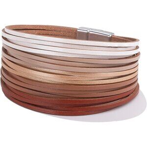 ✨ Fancy Shiny Leather Wrap Bracelet Women White Stackable Bangle Cuff Jewelry